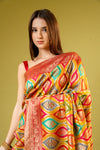 Mustard Banarasi Silk Saree With Unstitched Blouse