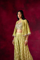 Pista Organza Short Top Sharara Set With Poncho