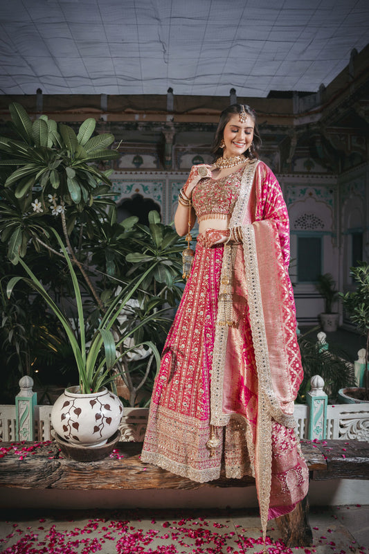 Rani Gajari Georgette Lehenga Set And Georgette Dupatta With Readymade Blouse
