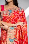 Red Khaddi Georgette Saree With Unstitched Blouse