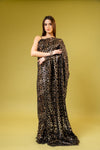 Black Georgette Embroidered Saree With Unstitched Blouse