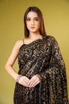 Black Georgette Embroidered Saree With Unstitched Blouse