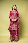 Maroon Crepe Readymade Sharara Set With Crepe Dupatta