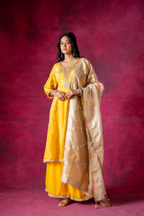 Mango Gold Tissue Readymade Sharara Set With Organza Dupatta