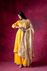 Mango Gold Tissue Readymade Sharara Set With Organza Dupatta