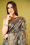 Black Banarasi Silk Saree With Unstitched Blouse