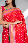 Red Banarasi Silk Saree With Unstitched Blouse