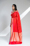 Red Banarasi Silk Saree With Unstitched Blouse