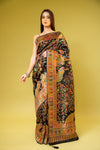 Black Banarasi Silk Saree With Unstitched Blouse