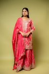 Coral Chinon Readymade Sharara Set With Chinon Dupatta