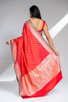 Red Banarasi Silk Saree With Unstitched Blouse