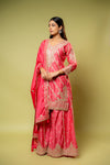 Coral Chinon Readymade Sharara Set With Chinon Dupatta