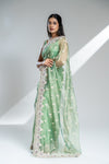 Pista Organza Tissue Embroidered Saree With Unstitched Blouse