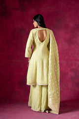 Pista Georgette Readymade Sharara Set With Organza Dupatta