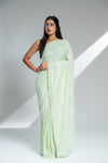 Sea Green Organza Tissue Embroidered Saree With Unstitched Blouse