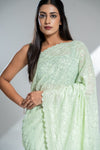 Sea Green Organza Tissue Embroidered Saree With Unstitched Blouse