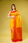 Mustard Banarasi Silk Saree With Unstitched Blouse