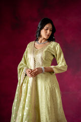 Pista Georgette Readymade Sharara Set With Organza Dupatta