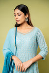 Sky blue Georgette Floor Length Readymade Suit With Georgette Dupatta