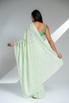 Sea Green Organza Tissue Embroidered Saree With Unstitched Blouse