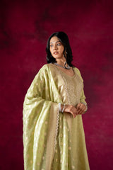 Pista Georgette Readymade Sharara Set With Organza Dupatta