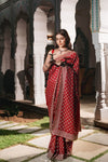 Red Georgette Embroidered Saree With Unstitched Blouse