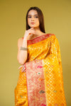 Mustard Banarasi Silk Saree With Unstitched Blouse