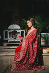 Red Georgette Embroidered Saree With Unstitched Blouse