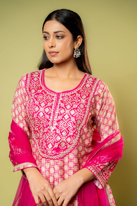 Rani Crepe Readymade Suit And Palazzo With Chiffon Dupatta