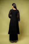 Black Georgette Readymade Suit And Palazzo With Georgette Dupatta