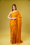 Mustard Organza Embroidered Saree With Unstitched Blouse