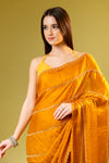 Mustard Organza Embroidered Saree With Unstitched Blouse