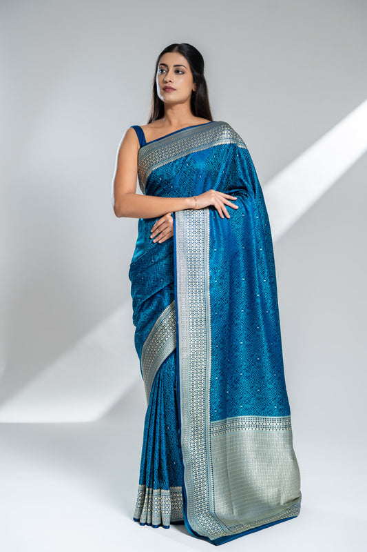 Peacock Banarasi Silk Saree With Unstitched Blouse