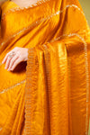 Mustard Organza Embroidered Saree With Unstitched Blouse