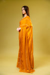 Mustard Organza Embroidered Saree With Unstitched Blouse