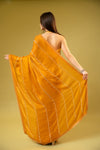 Mustard Organza Embroidered Saree With Unstitched Blouse