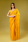 Mango Gold Chiffon Embroidered Saree With Unstitched Blouse