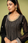 Black Georgette Readymade Suit And Palazzo With Georgette Dupatta