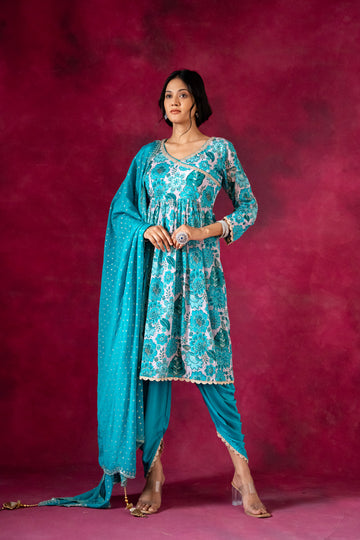 Rama Chinon Readymade Suit With Chinon Crepe Dupatta