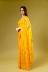 Mango Gold Chiffon Embroidered Saree With Unstitched Blouse