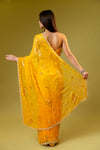 Mango Gold Chiffon Embroidered Saree With Unstitched Blouse