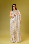 White Georgette Embroidered Saree With Unstitched Blouse