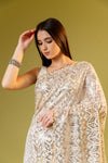 White Georgette Embroidered Saree With Unstitched Blouse