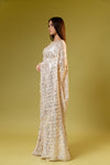 White Georgette Embroidered Saree With Unstitched Blouse