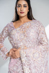 Mauve Net Embroidered Saree With Readymade Blouse