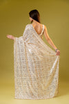 White Georgette Embroidered Saree With Unstitched Blouse