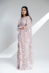 Mauve Net Embroidered Saree With Readymade Blouse