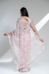 Mauve Net Embroidered Saree With Readymade Blouse