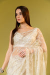 Off White Net Embroidered Saree With Unstitched Blouse