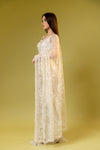 Off White Net Embroidered Saree With Unstitched Blouse